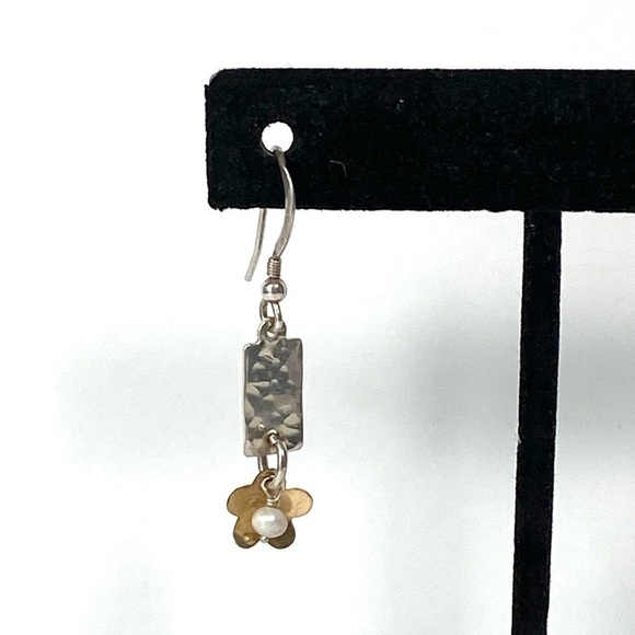 925 Earrings Drops Dangles Artisan Purls Textured Sterling Gold Vermeil 2.58g - Picture 6 of 12